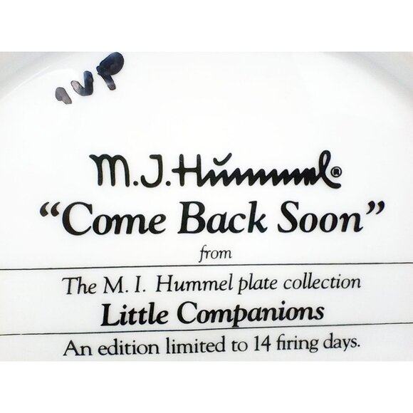 MJ Hummel Little Companions Come Back Soon Plate Danbury Mint Limited Edition 8 - Picture 8 of 12